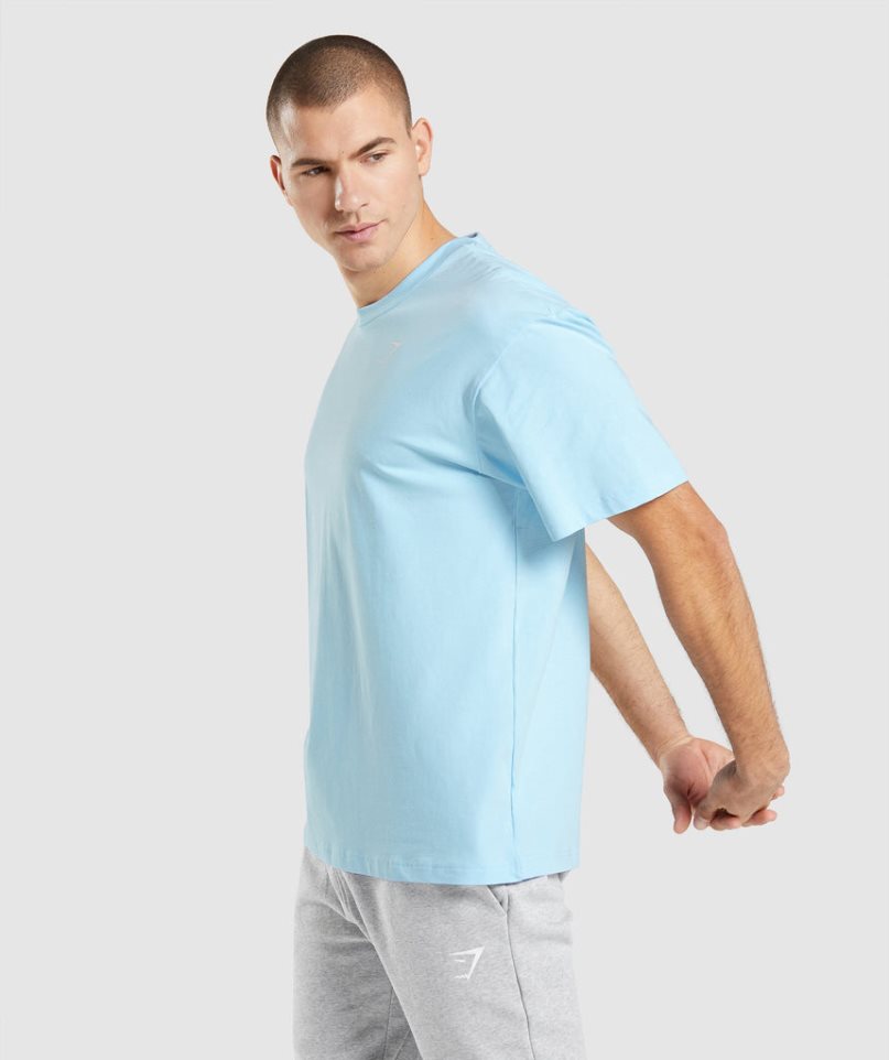 Camiseta Gymshark Essential Oversized Hombre Azules Claro | ES9534-YO