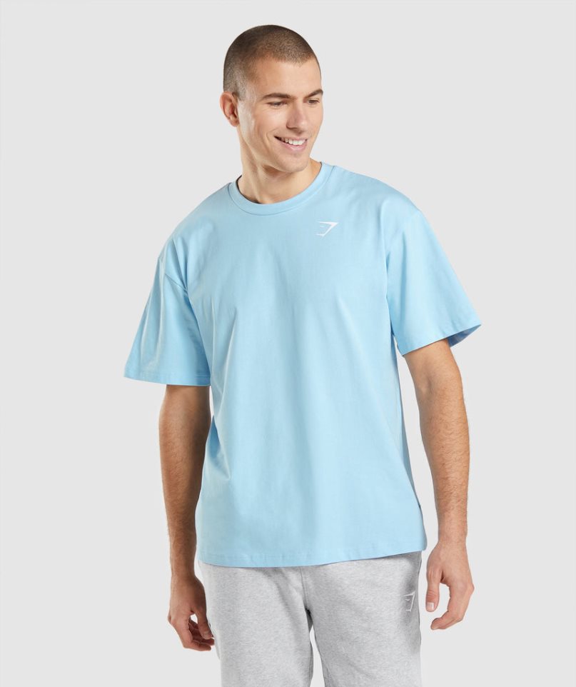 Camiseta Gymshark Essential Oversized Hombre Azules Claro | ES9534-YO