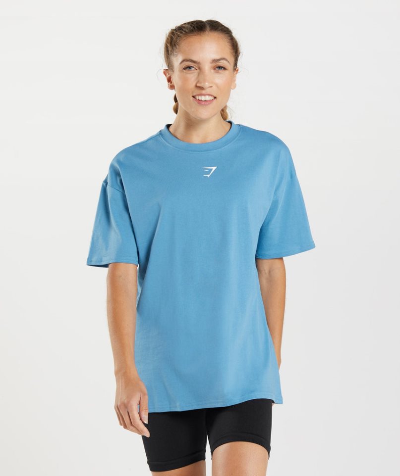 Camiseta Gymshark Fraction Oversized Mujer Azules | ES2405-TC