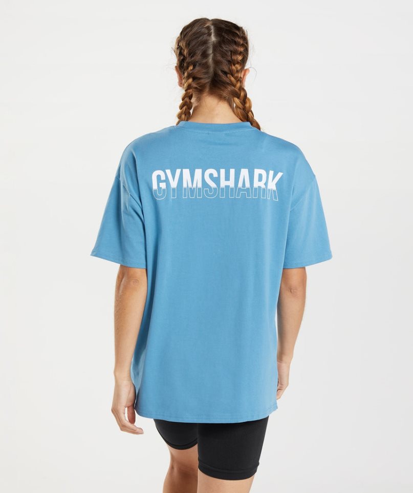 Camiseta Gymshark Fraction Oversized Mujer Azules | ES2405-TC