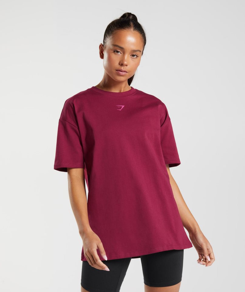 Camiseta Gymshark Fraction Oversized Mujer Fucsia | ES4073-GW