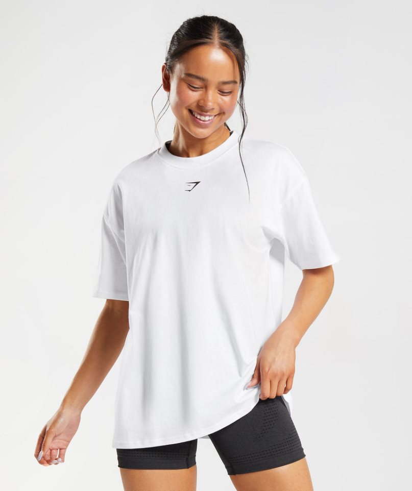 Camiseta Gymshark Fraction Oversized Mujer Blancas | ES6723-DG