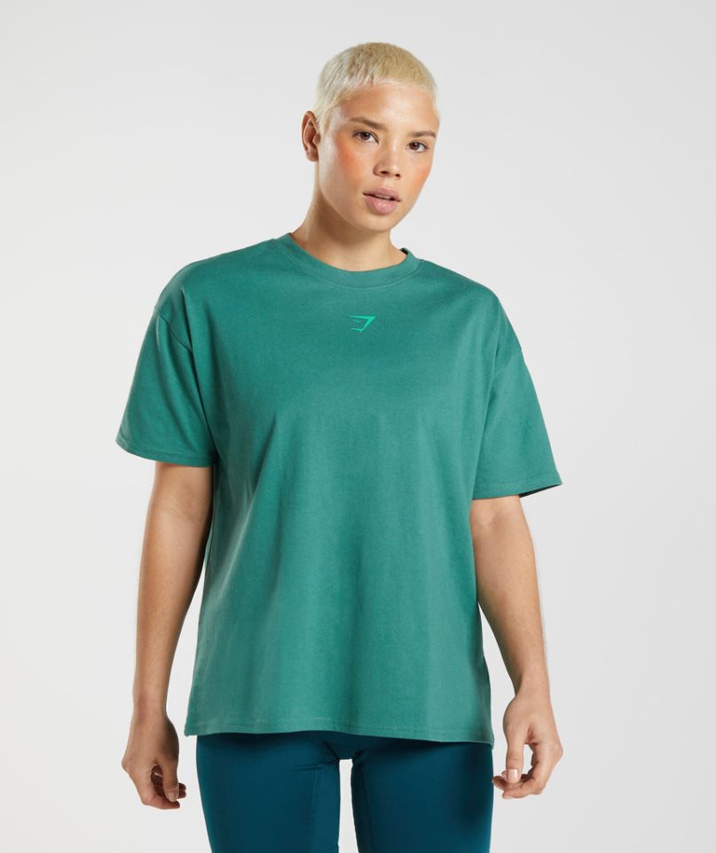 Camiseta Gymshark Fraction Oversized Mujer Verde | ES7865-CE