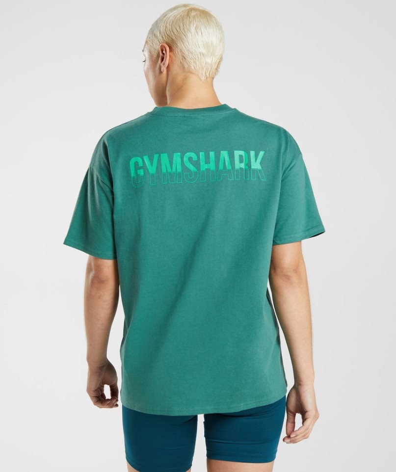 Camiseta Gymshark Fraction Oversized Mujer Verde | ES7865-CE