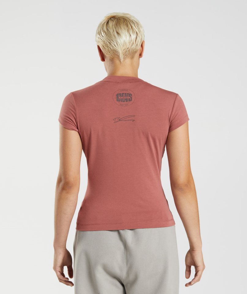 Camiseta Gymshark GS10 Year Body Fit Mujer Marrones | ES3571-BO