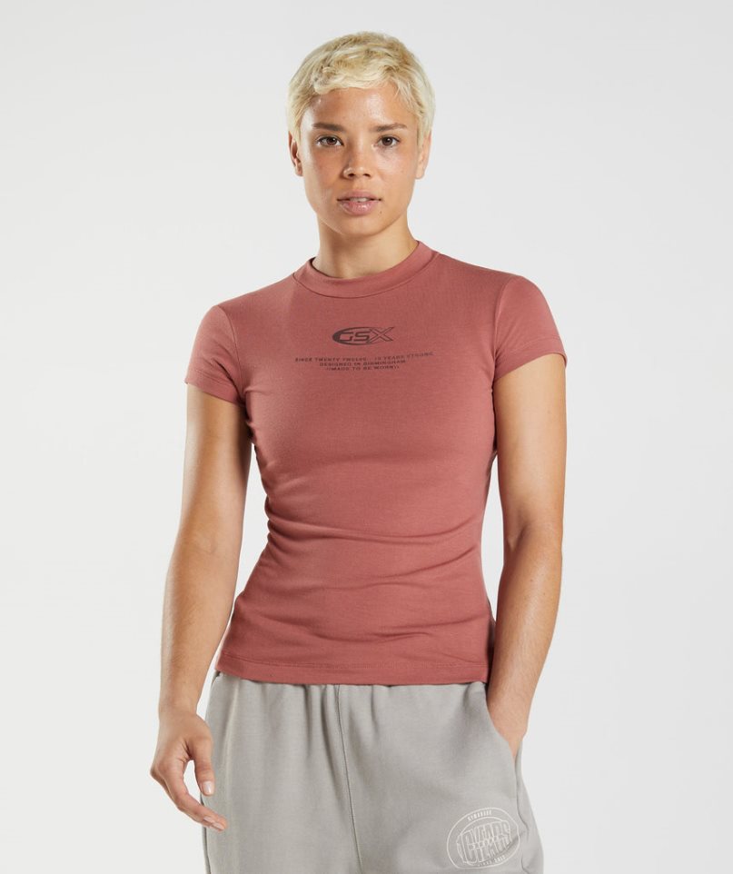 Camiseta Gymshark GS10 Year Body Fit Mujer Marrones | ES3571-BO