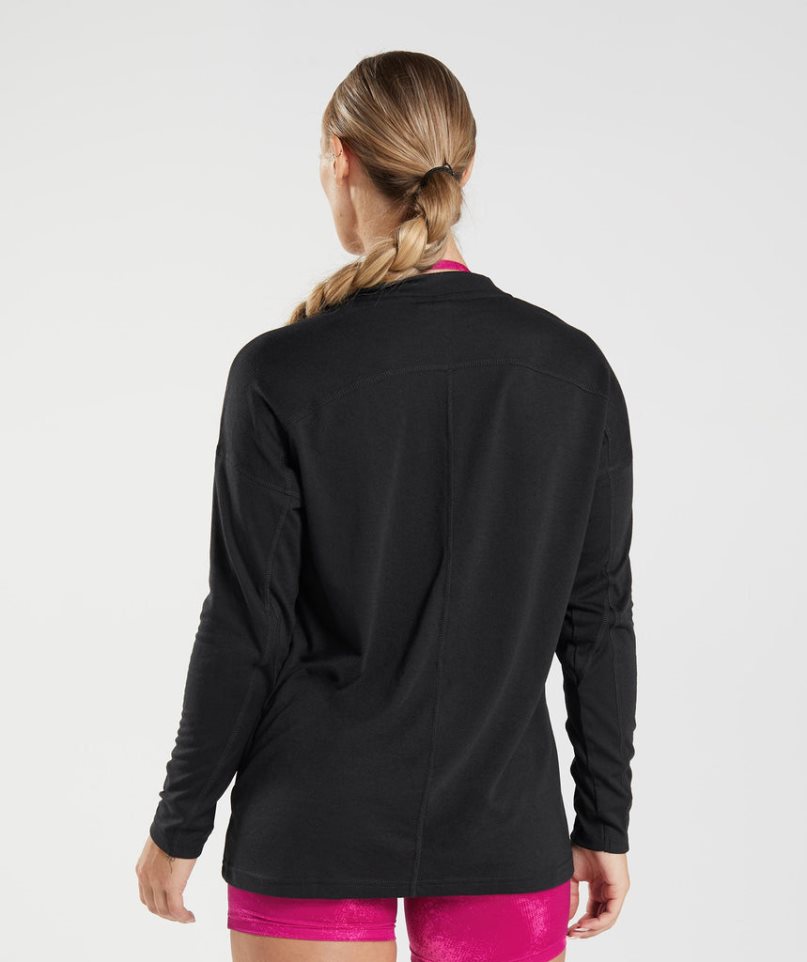 Camiseta Gymshark GS Power Long Sleeve Mujer Negras | ES2176-SA