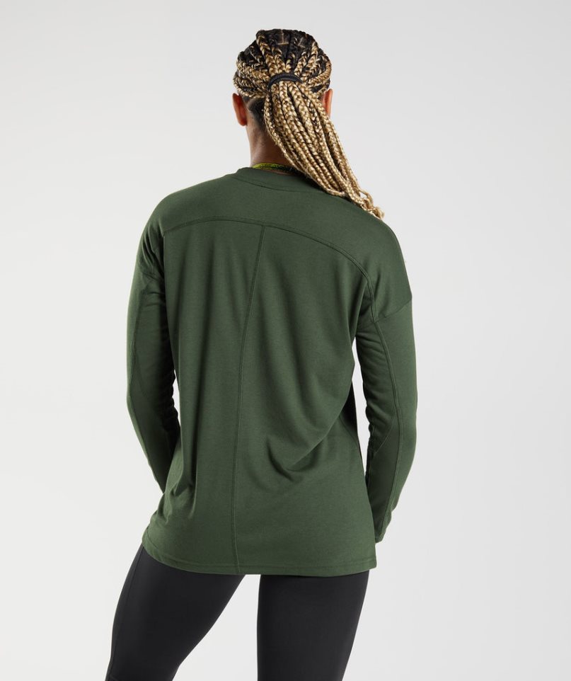 Camiseta Gymshark GS Power Long Sleeve Mujer Verde Oliva | ES5938-ES