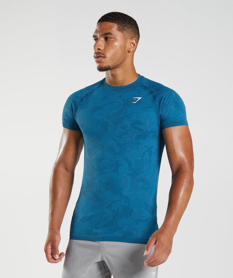 Camiseta Gymshark Geo Seamless Hombre Azules | ES7481-UB