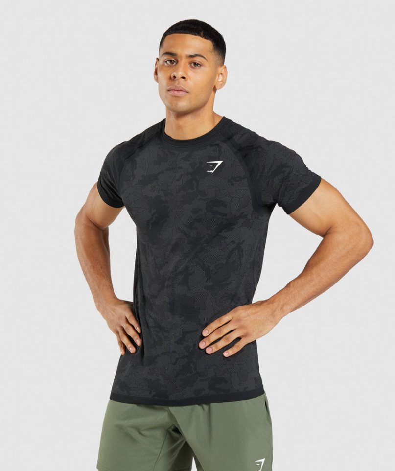 Camiseta Gymshark Geo Seamless Hombre Negras | ES2839-CH