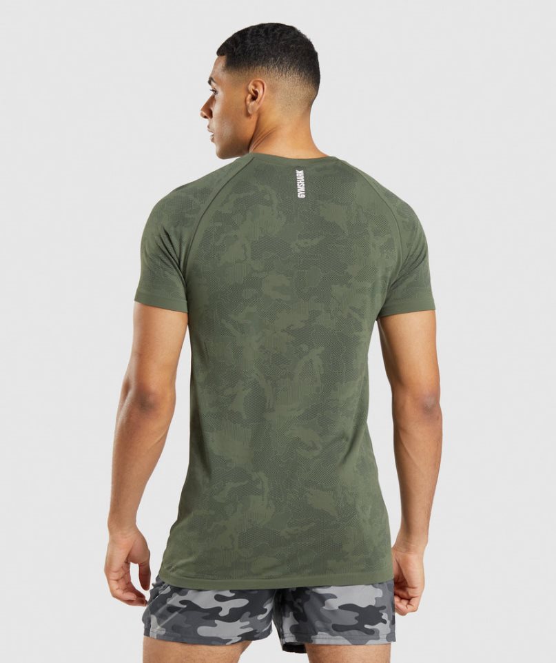 Camiseta Gymshark Geo Seamless Hombre Verde Oliva | ES7168-PZ