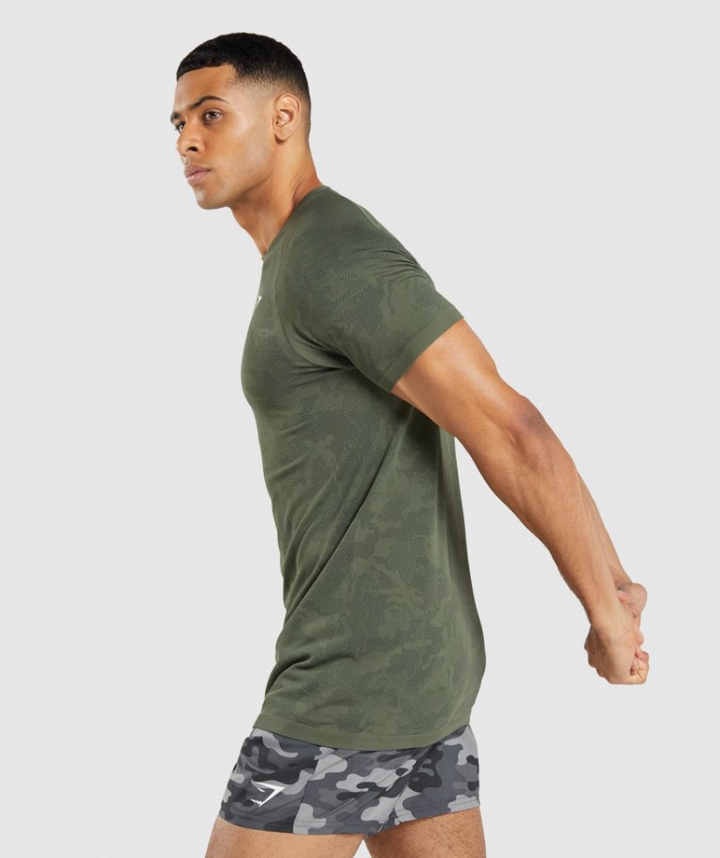 Camiseta Gymshark Geo Seamless Hombre Verde Oliva | ES7168-PZ