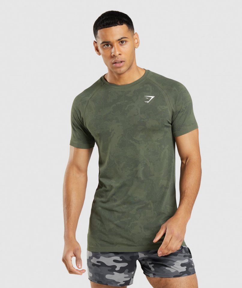 Camiseta Gymshark Geo Seamless Hombre Verde Oliva | ES7168-PZ