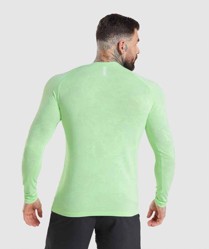 Camiseta Gymshark Geo Seamless Long Sleeve Hombre Verde Claro | ES0721-XD