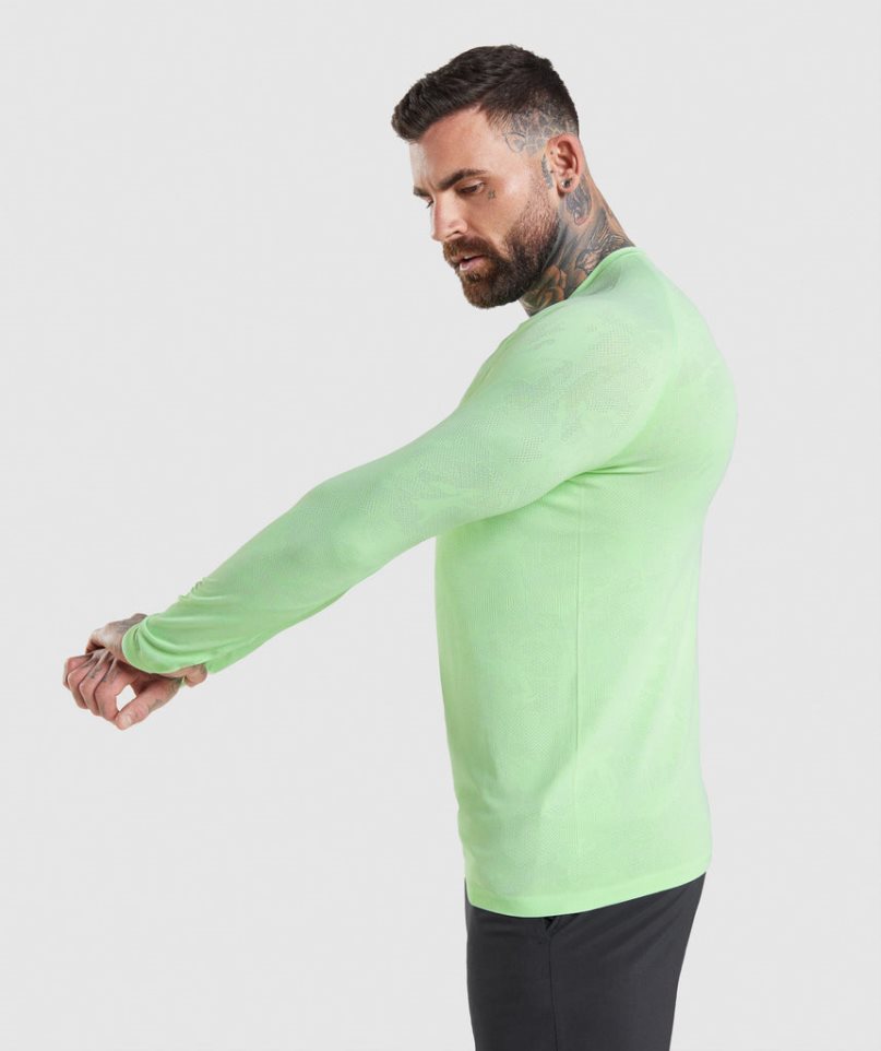 Camiseta Gymshark Geo Seamless Long Sleeve Hombre Verde Claro | ES0721-XD