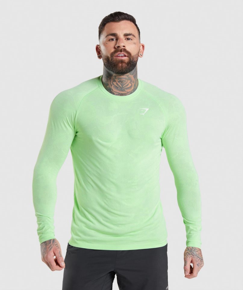 Camiseta Gymshark Geo Seamless Long Sleeve Hombre Verde Claro | ES0721-XD