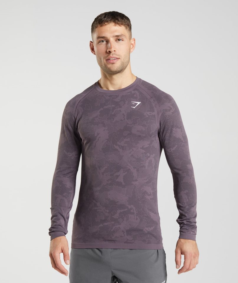 Camiseta Gymshark Geo Seamless Long Sleeve Hombre Moradas | ES1687-EL