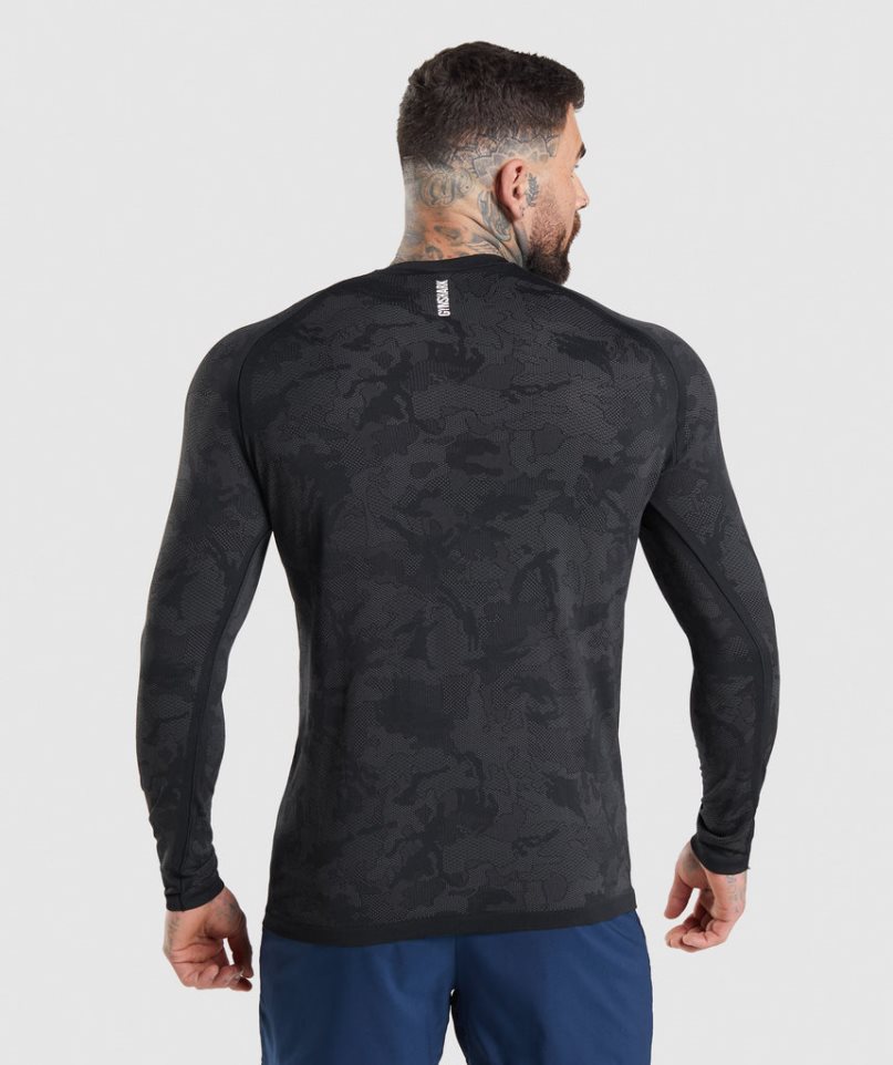 Camiseta Gymshark Geo Seamless Long Sleeve Hombre Negras | ES5376-GP