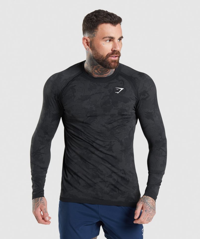 Camiseta Gymshark Geo Seamless Long Sleeve Hombre Negras | ES5376-GP