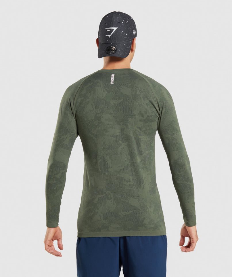 Camiseta Gymshark Geo Seamless Long Sleeve Hombre Verde Oliva | ES5620-LV