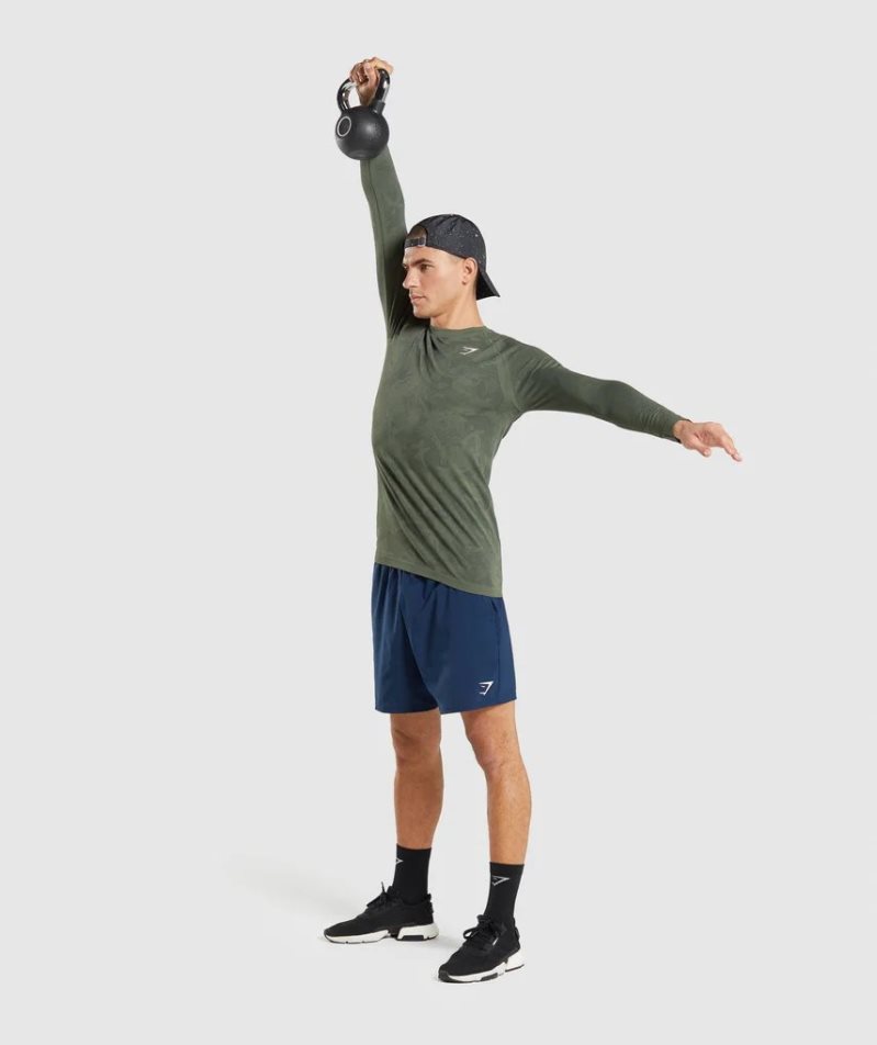 Camiseta Gymshark Geo Seamless Long Sleeve Hombre Verde Oliva | ES5620-LV