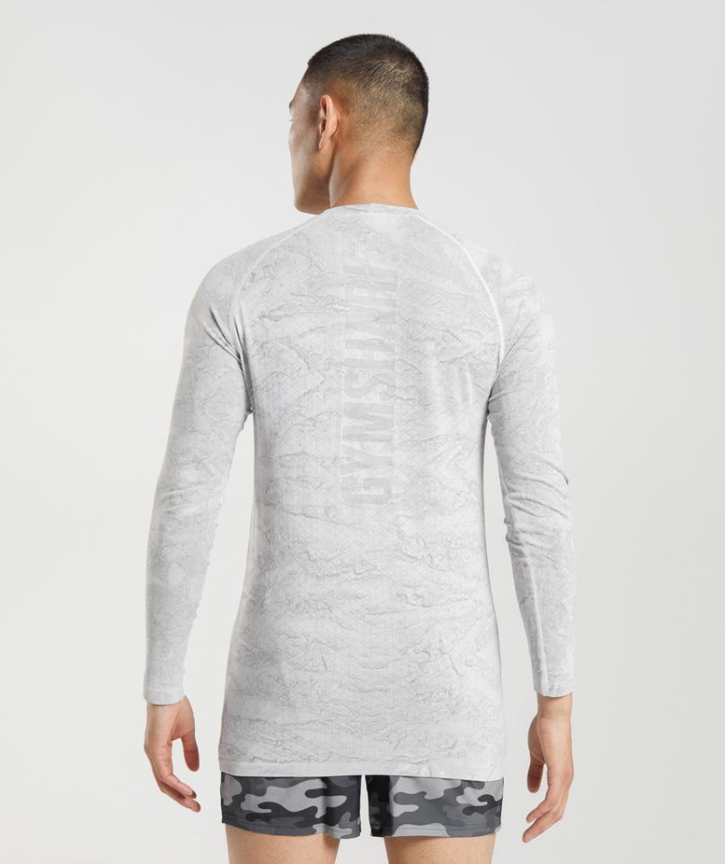 Camiseta Gymshark Geo Seamless Long Sleeve Hombre Gris Claro | ES8621-LS