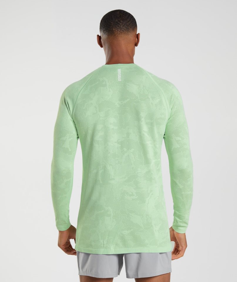 Camiseta Gymshark Geo Seamless Long Sleeve Hombre Verde Claro | ES9130-TZ