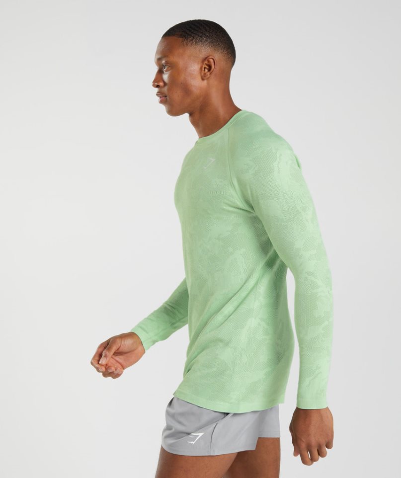 Camiseta Gymshark Geo Seamless Long Sleeve Hombre Verde Claro | ES9130-TZ