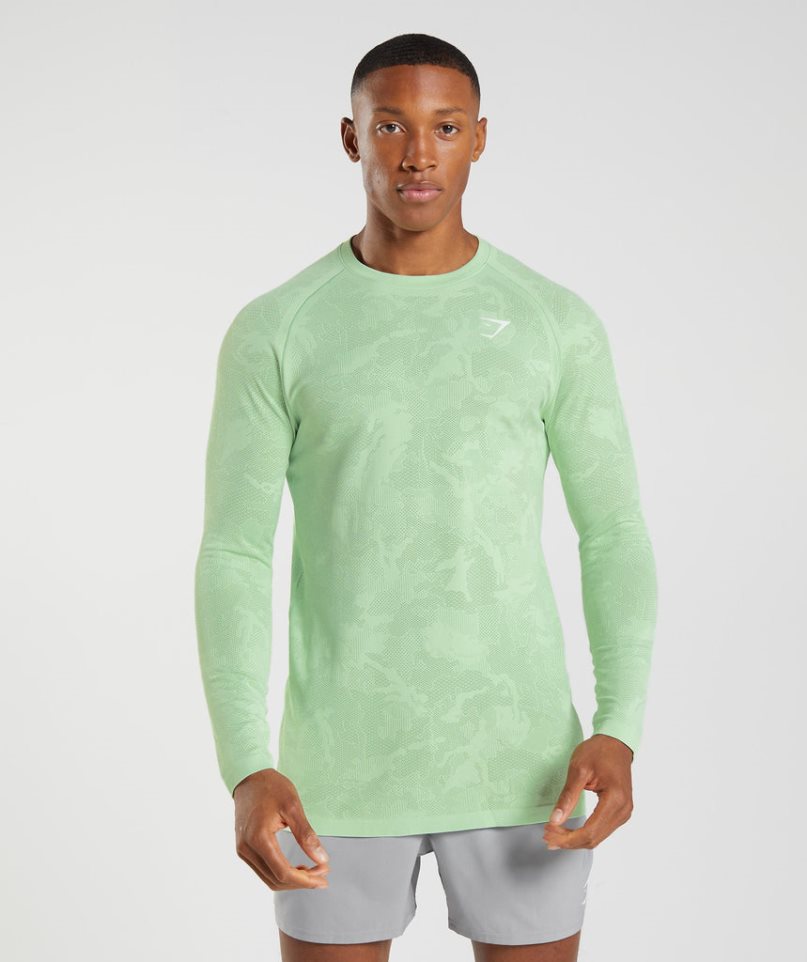 Camiseta Gymshark Geo Seamless Long Sleeve Hombre Verde Claro | ES9130-TZ