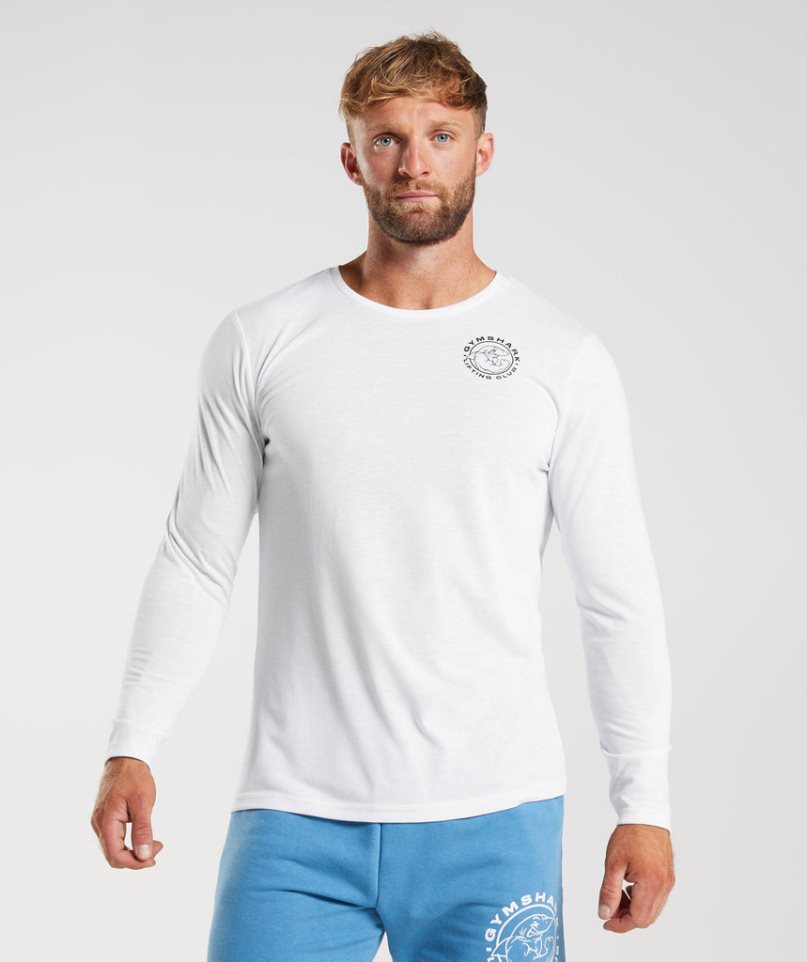 Camiseta Gymshark Legacy Long Sleeve Hombre Blancas | ES3075-UQ