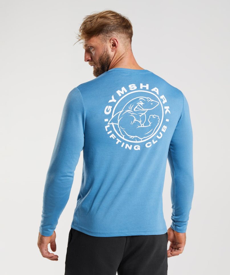 Camiseta Gymshark Legacy Long Sleeve Hombre Azules | ES4839-CT