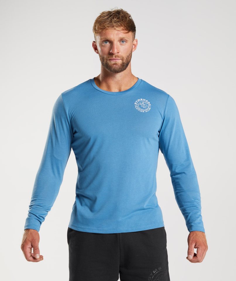 Camiseta Gymshark Legacy Long Sleeve Hombre Azules | ES4839-CT