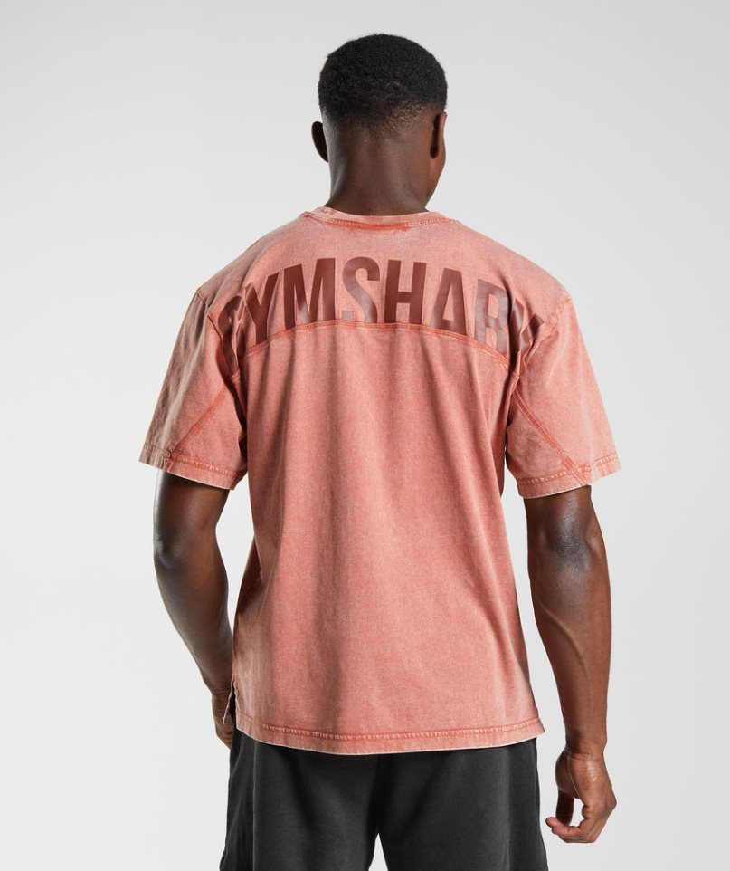 Camiseta Gymshark Power Washed Hombre Rosas | ES6734-JH