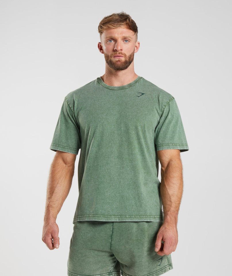 Camiseta Gymshark Power Washed Hombre Verde | ES8263-QU