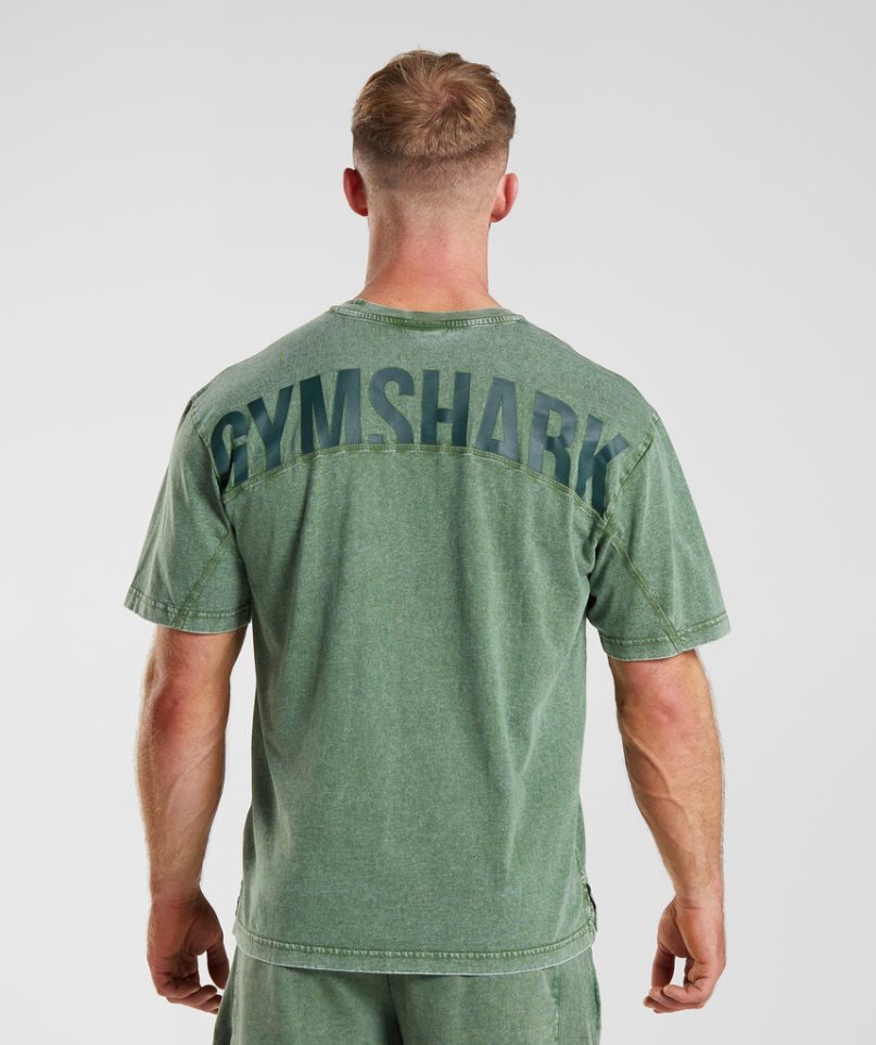 Camiseta Gymshark Power Washed Hombre Verde | ES8263-QU