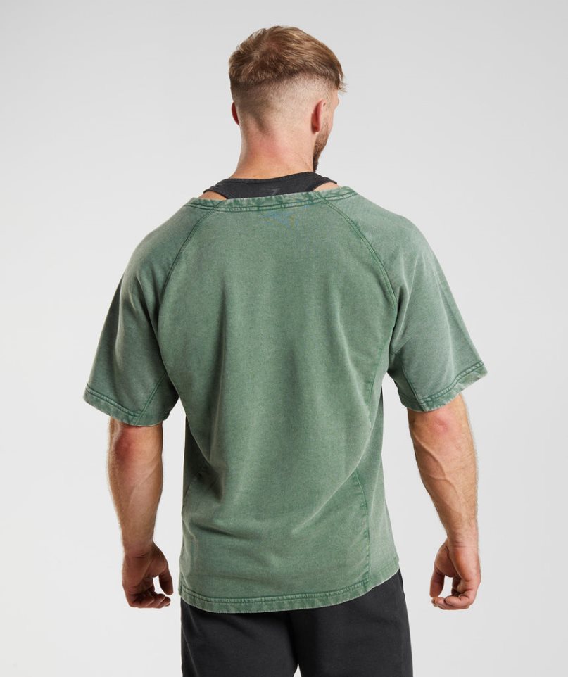 Camiseta Gymshark Power Washed Rag Top Hombre Verde | ES6587-IO