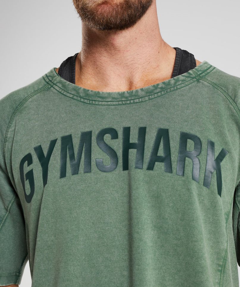 Camiseta Gymshark Power Washed Rag Top Hombre Verde | ES6587-IO