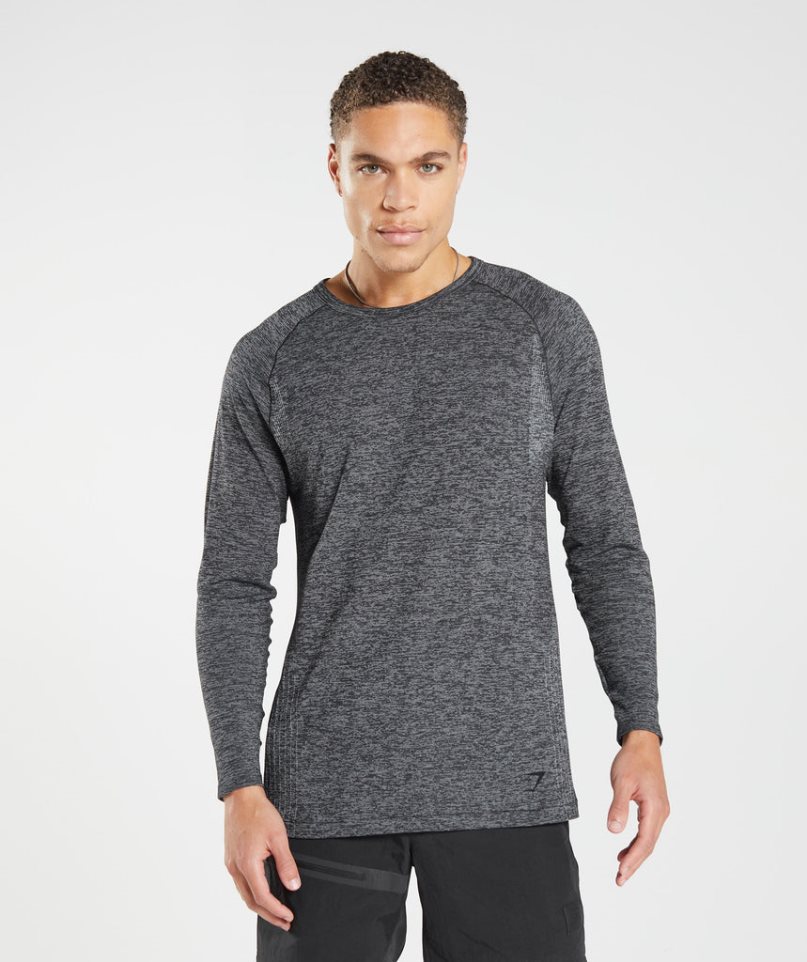 Camiseta Gymshark Retake Seamless Long Sleeve Hombre Gris Oscuro | ES6235-AB