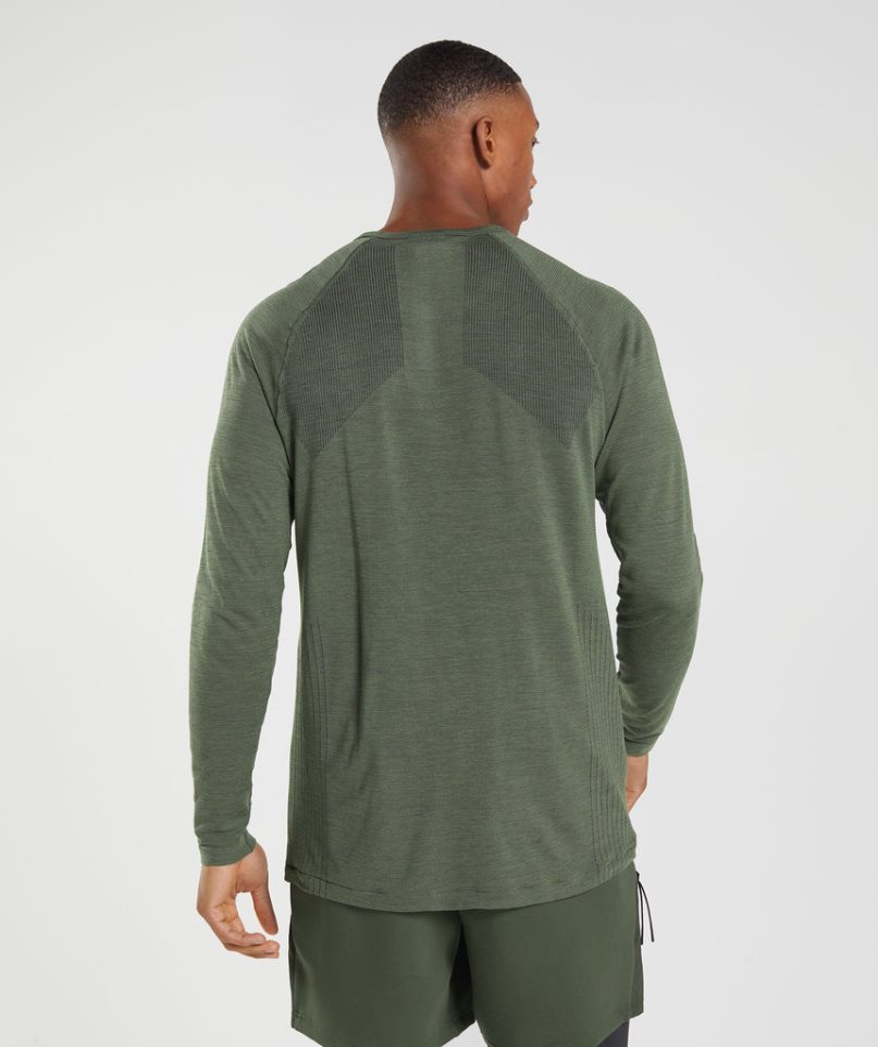 Camiseta Gymshark Retake Seamless Long Sleeve Hombre Verde Oliva | ES6498-UW