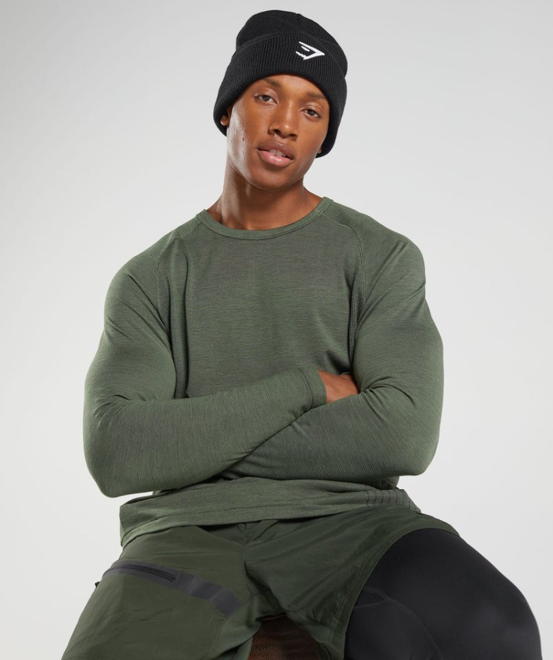 Camiseta Gymshark Retake Seamless Long Sleeve Hombre Verde Oliva | ES6498-UW