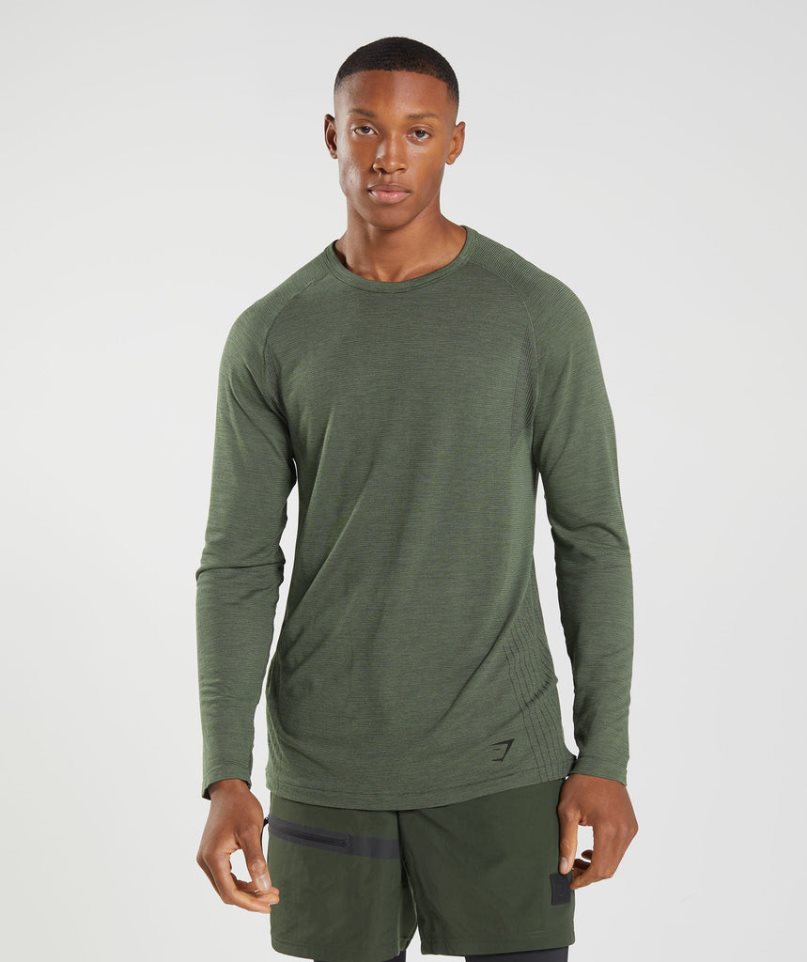 Camiseta Gymshark Retake Seamless Long Sleeve Hombre Verde Oliva | ES6498-UW