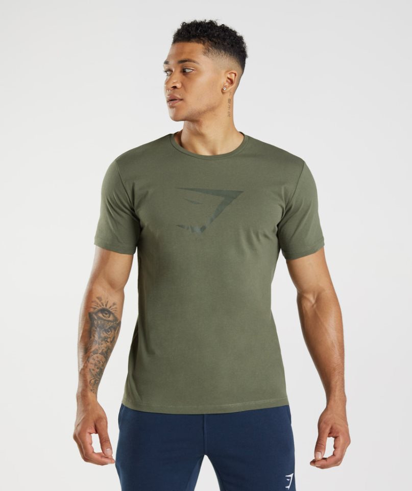 Camiseta Gymshark Sharkhead Infill Hombre Verde Oliva | ES2740-NM