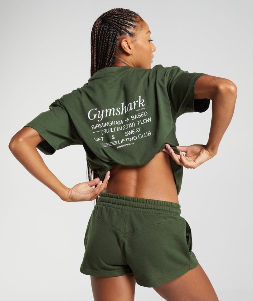 Camiseta Gymshark Social Club Oversized Mujer Verde Oliva | ES6158-UN