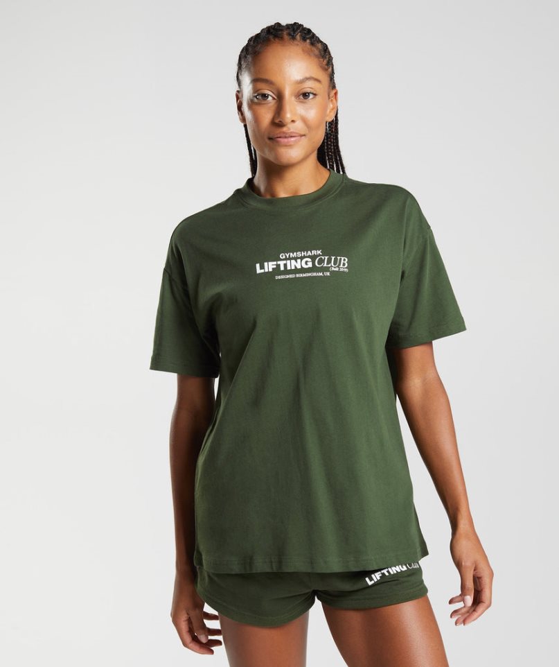 Camiseta Gymshark Social Club Oversized Mujer Verde Oliva | ES6158-UN