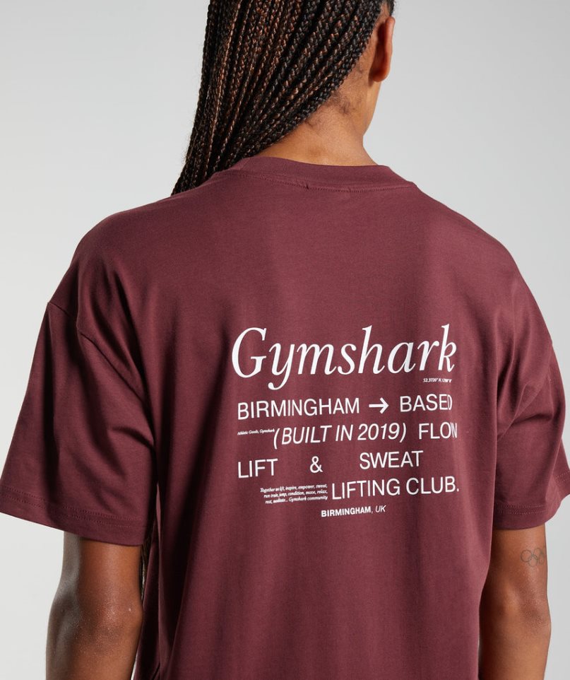 Camiseta Gymshark Social Club Oversized Mujer Burdeos | ES8209-TS