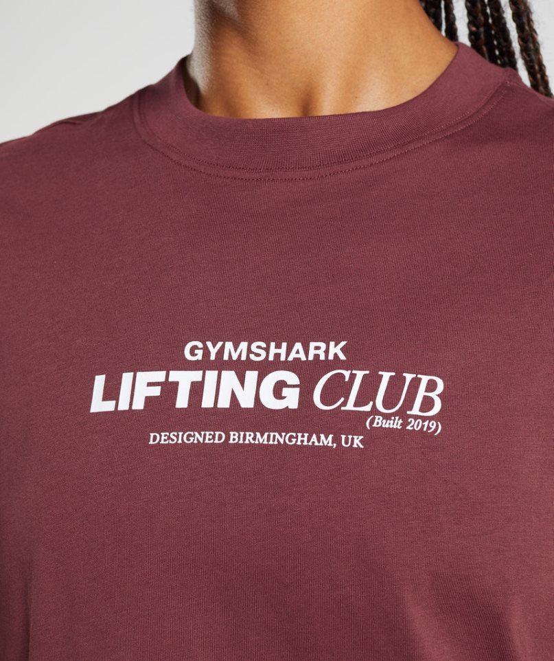 Camiseta Gymshark Social Club Oversized Mujer Burdeos | ES8209-TS