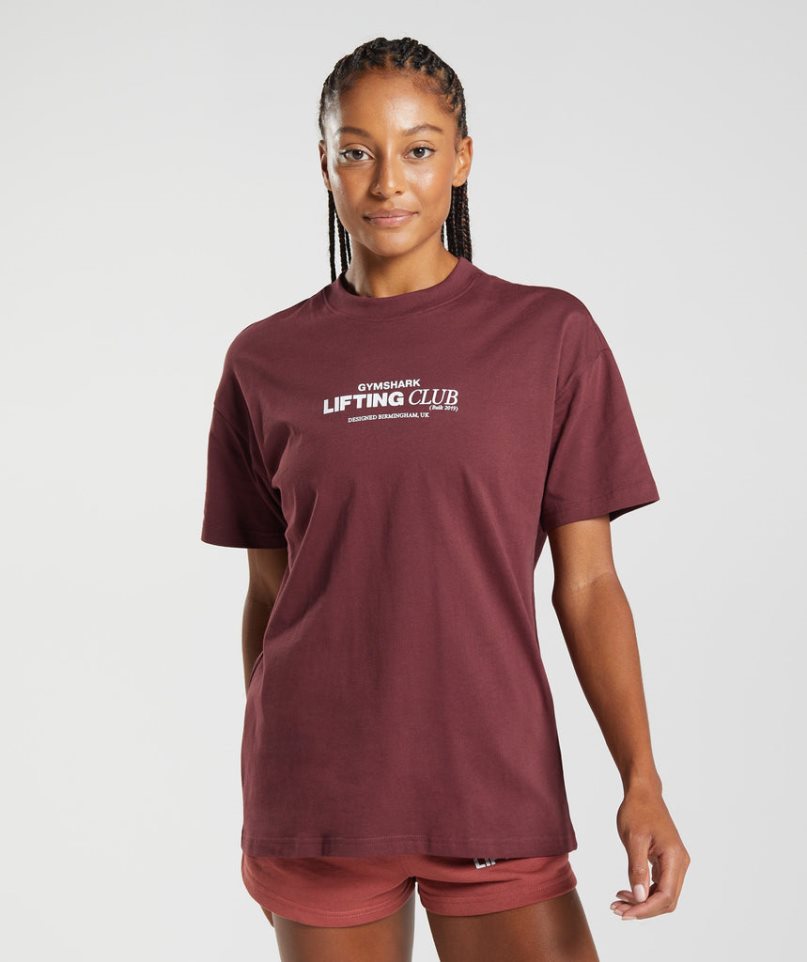 Camiseta Gymshark Social Club Oversized Mujer Burdeos | ES8209-TS