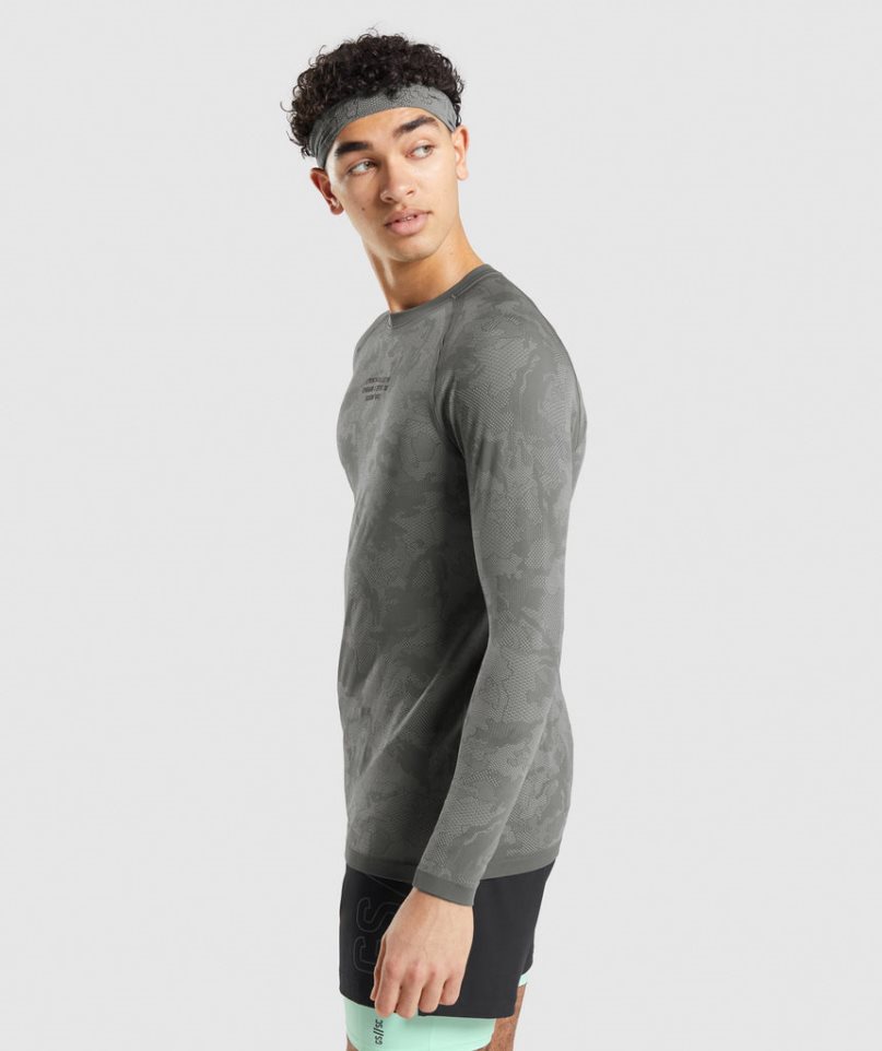 Camiseta Gymshark Steve Cook Long Sleeve Seamless Hombre Gris | ES3059-GT