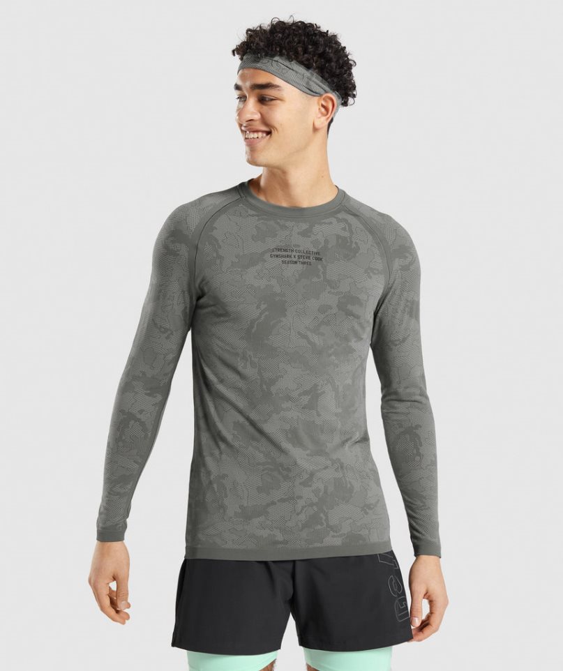 Camiseta Gymshark Steve Cook Long Sleeve Seamless Hombre Gris | ES3059-GT