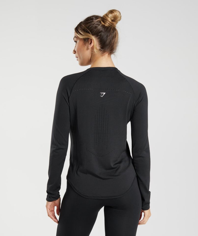 Camiseta Gymshark Sweat Seamless Long Sleeve Top Mujer Negras | ES1520-OI